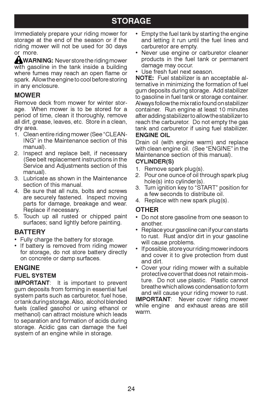 Weed Eater WE261, 96024000100, 532 43 32-03, 96022000700 manual Storage, Mower, Battery, Other 