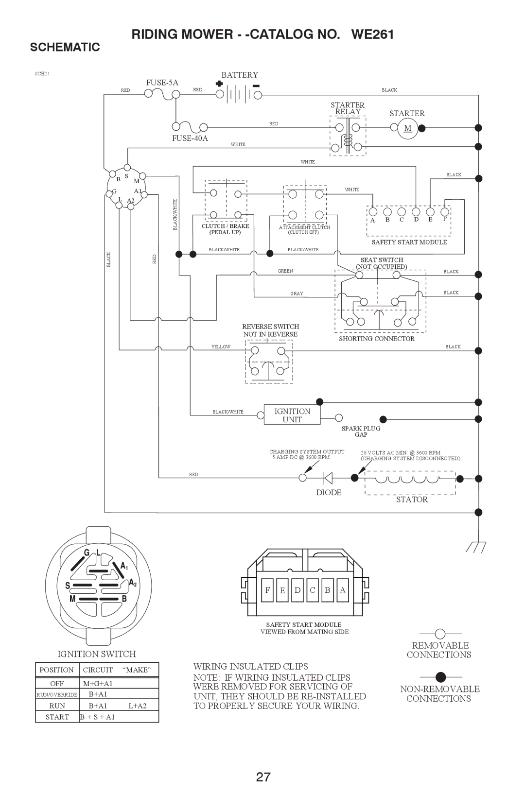 Weed Eater 96022000700, 96024000100, 532 43 32-03 manual Riding Mower -CATALOG NO. WE261, Schematic 