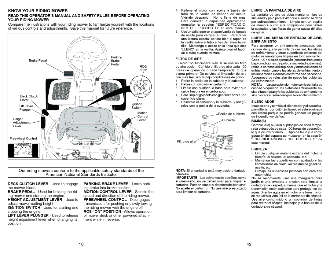 Weed Eater WE261 warranty Know Your Riding Mower 