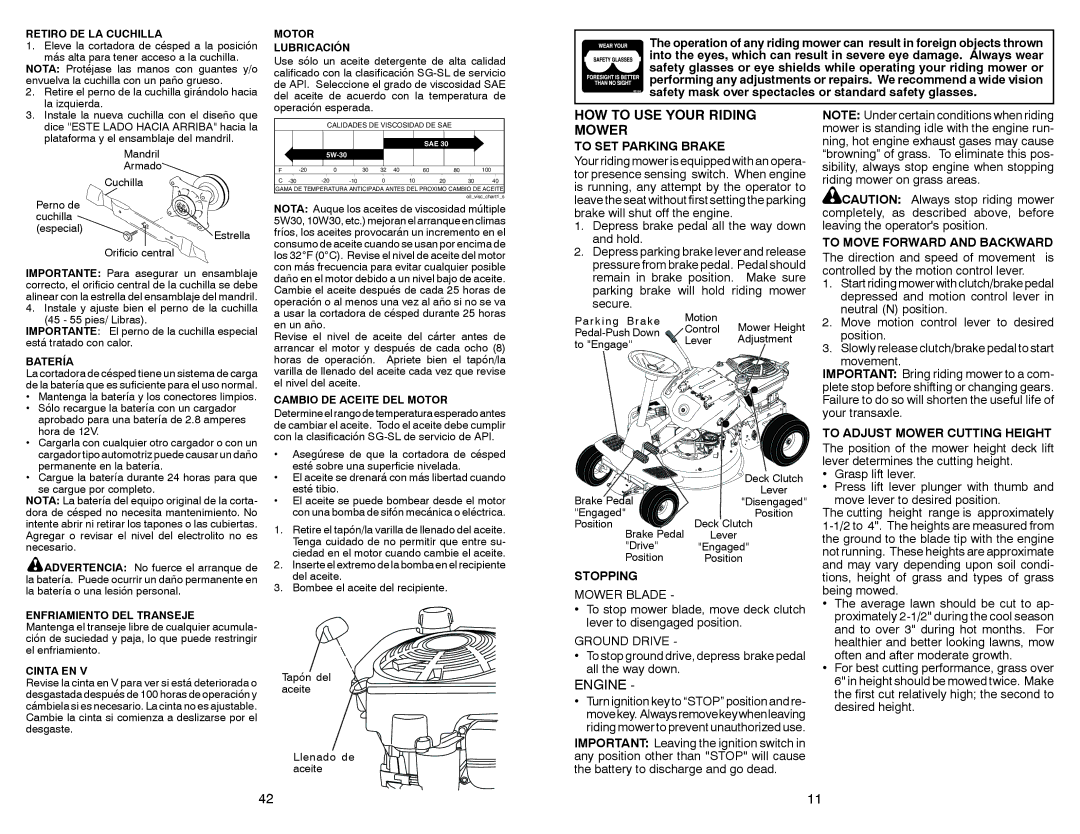 Weed Eater WE261 warranty HOW to USE Your Riding Mower, To SET Parking Brake, Stopping, To Move Forward and Backward 