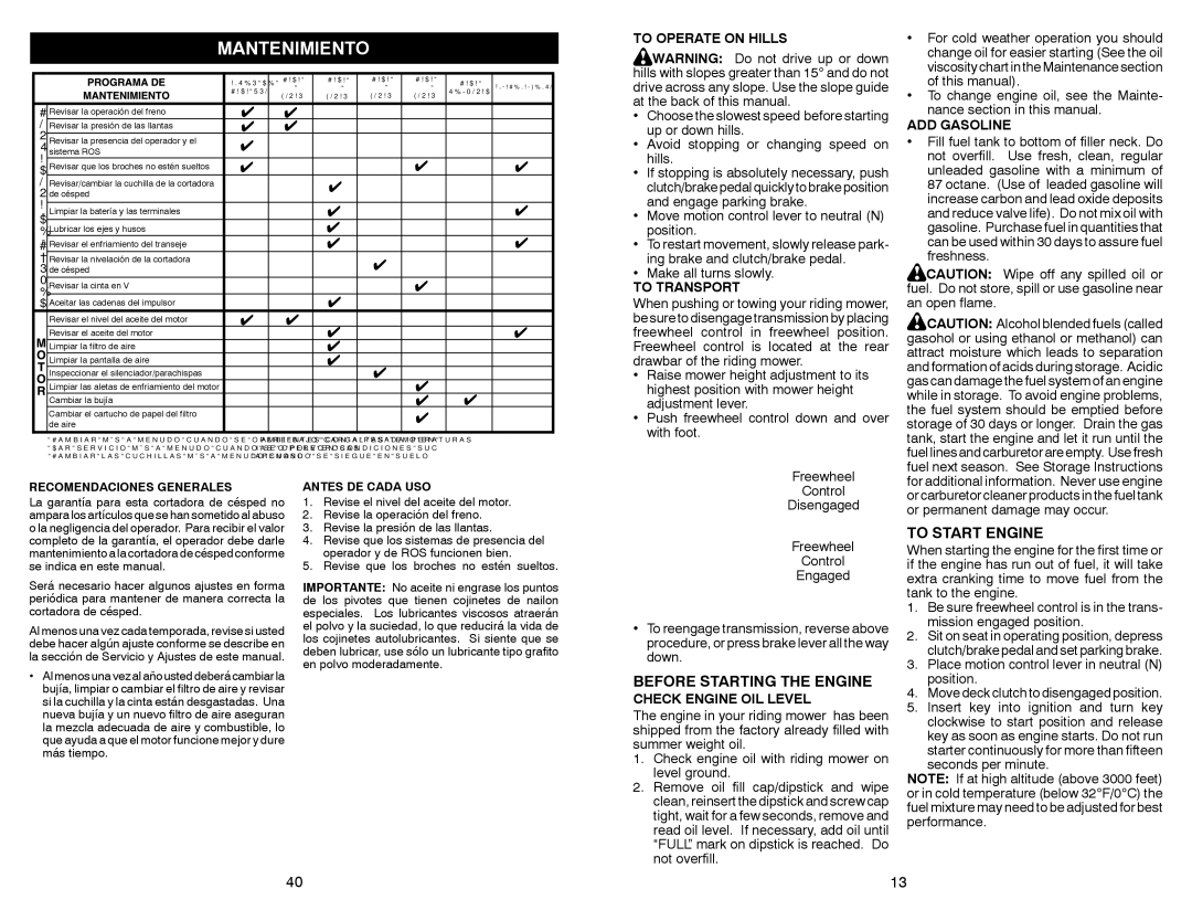 Weed Eater WE261 warranty Mantenimiento, Before Starting the Engine, To Start Engine 