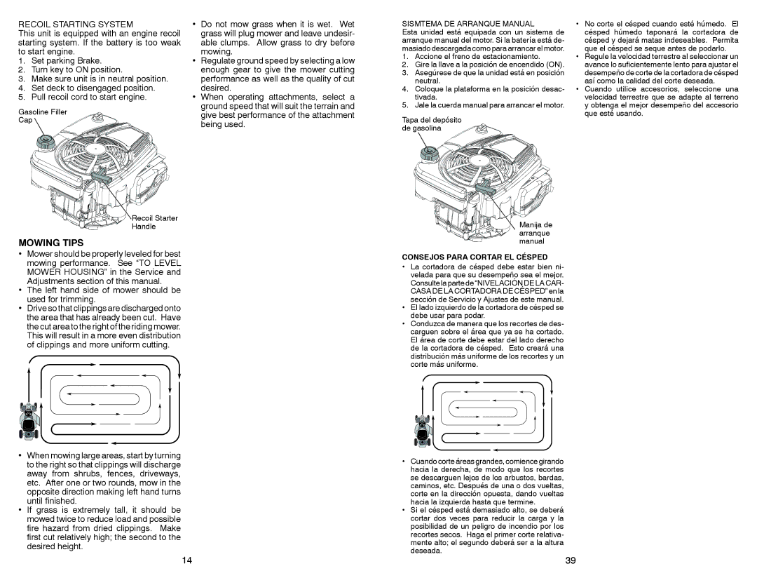 Weed Eater WE261 warranty Mowing Tips, Recoil Starting System, Left hand side of mower should be used for trimming 