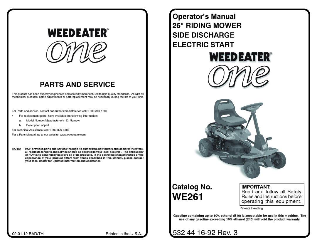 Weed Eater 96024000100, 532 43 32-03, 96022000700 manual WE261 