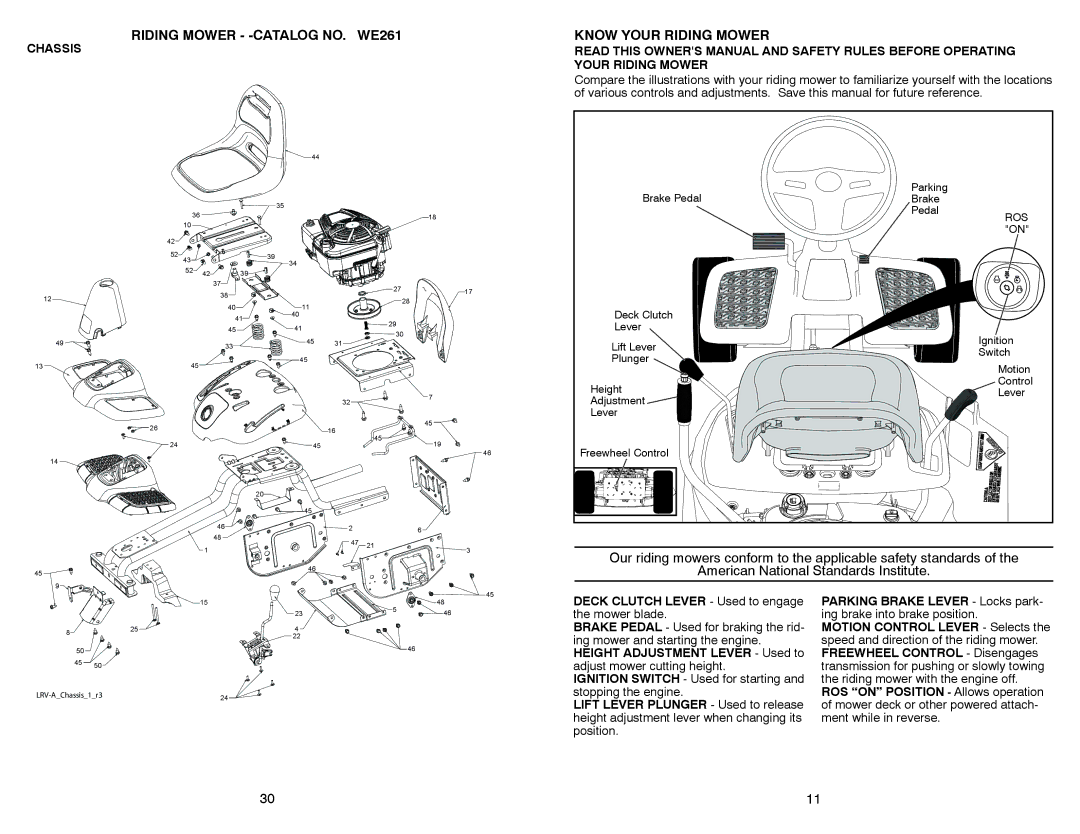 Weed Eater WE261 warranty Know Your Riding Mower, Ros 