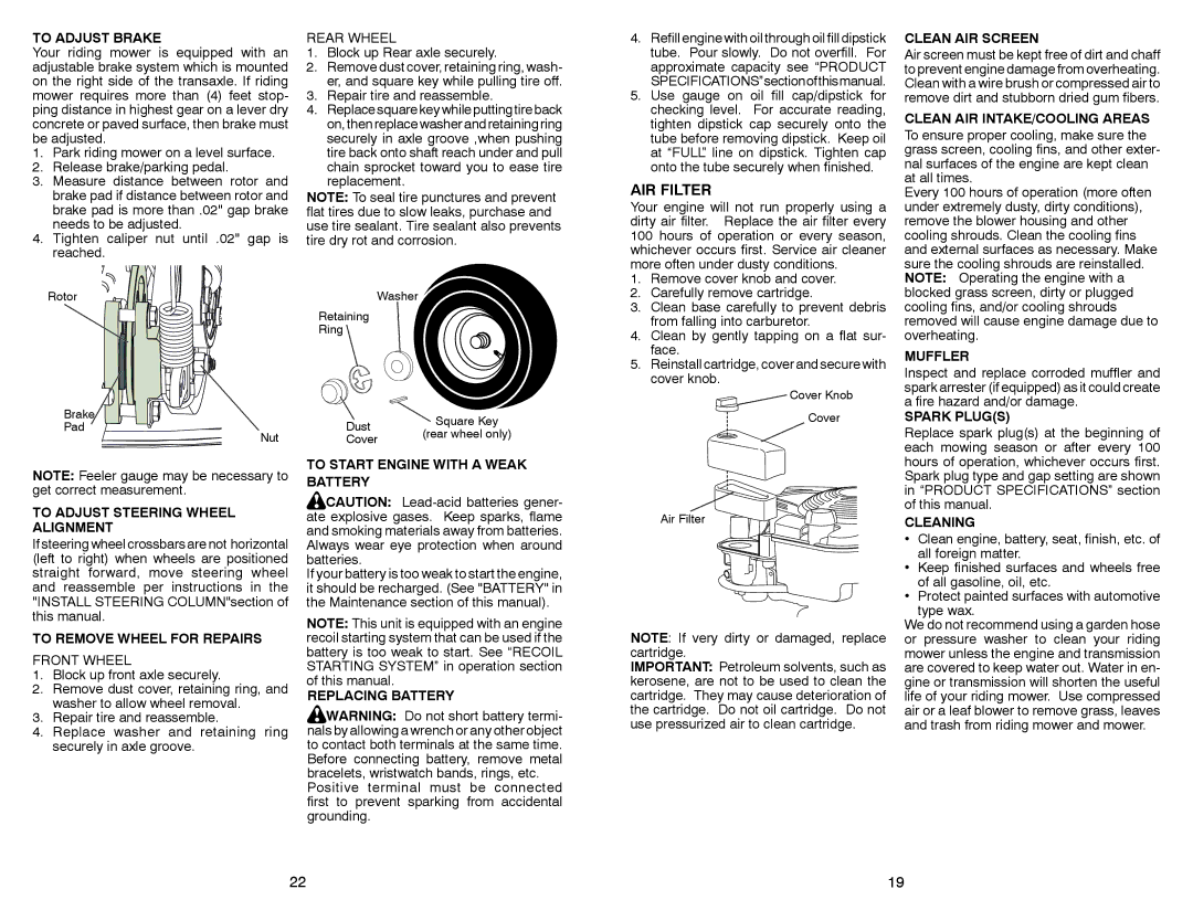 Weed Eater WE261 warranty AIR Filter 