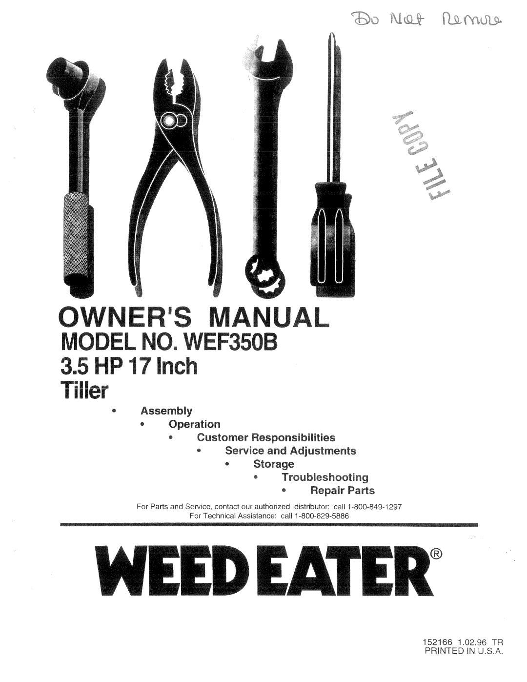 Weed Eater 152166, WEF350B manual 