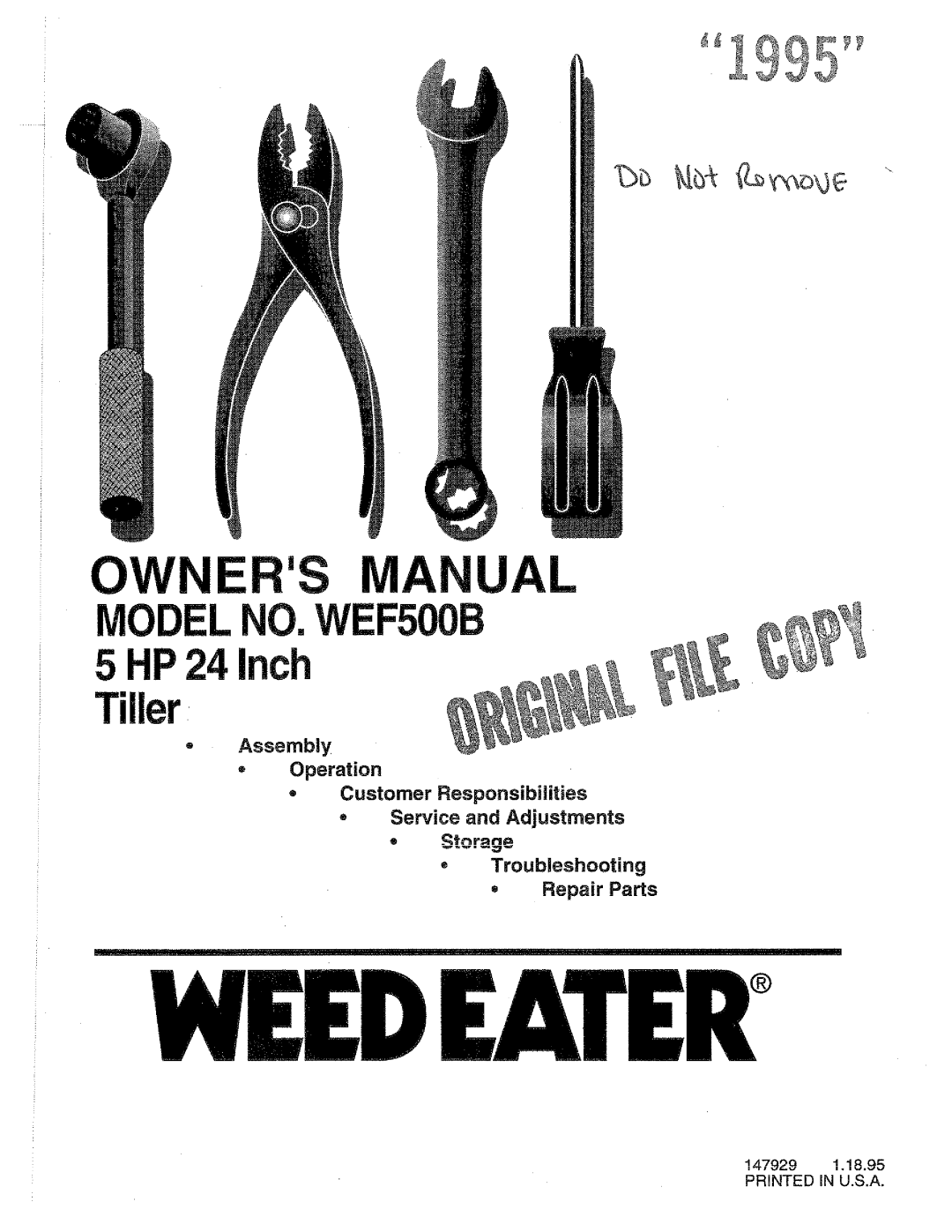 Weed Eater 147929, WEF500B manual 