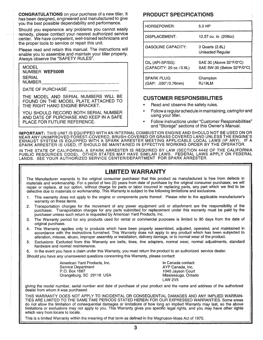 Weed Eater 147929, WEF500B manual 