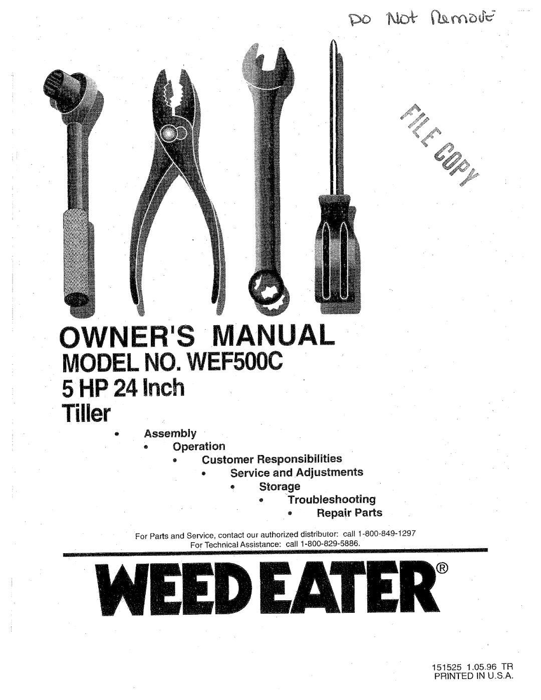 Weed Eater 151525, WEF500C manual 