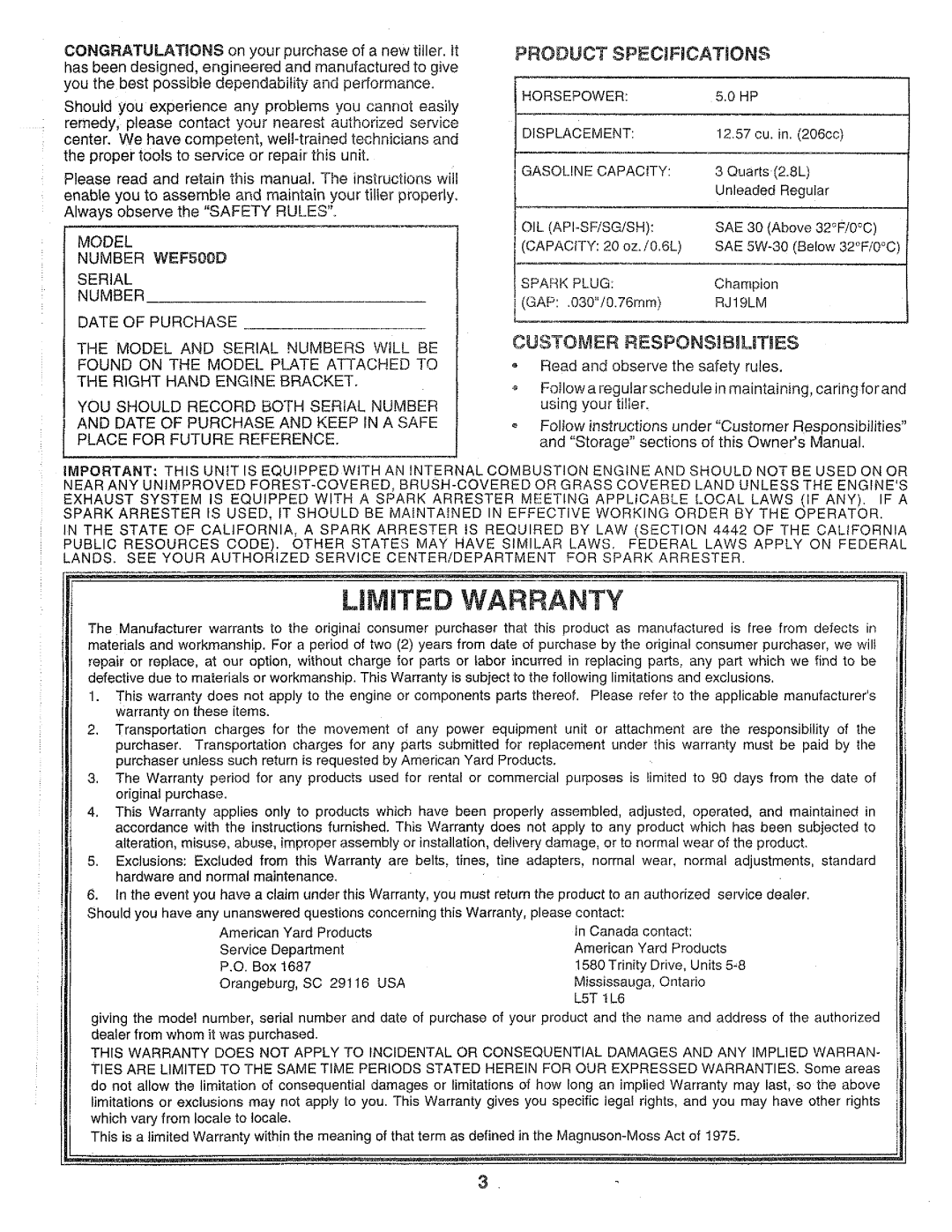 Weed Eater 160326, WEF500D manual 