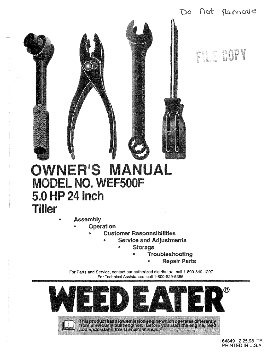 Weed Eater 164849, WEF500F manual 