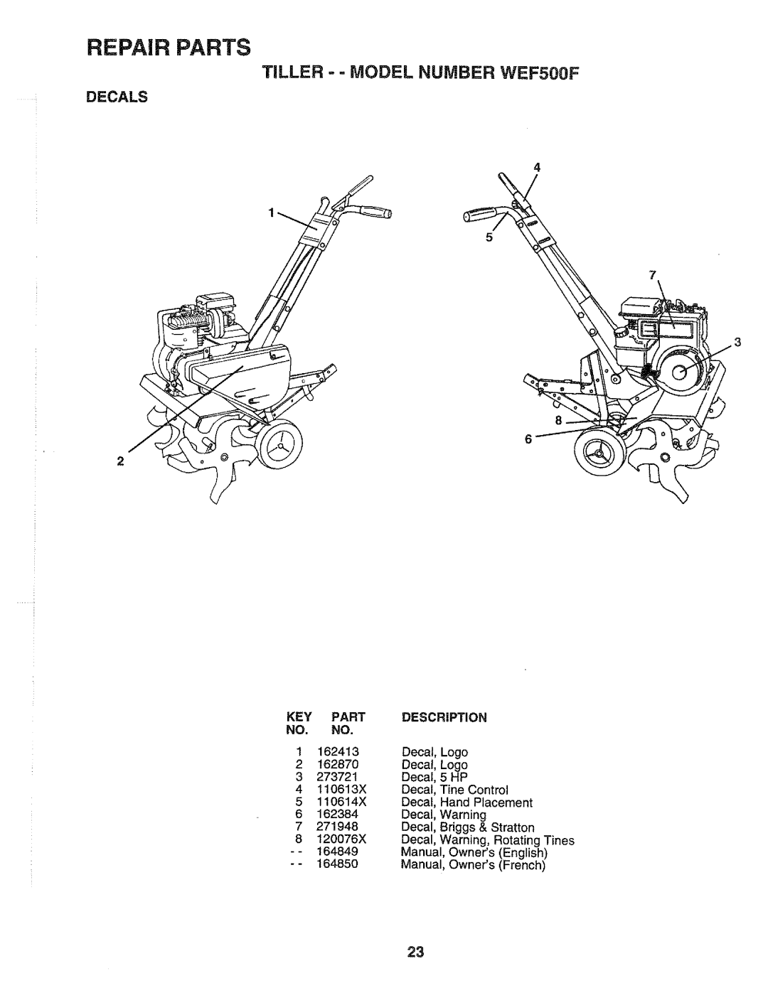 Weed Eater 164849, WEF500F manual 