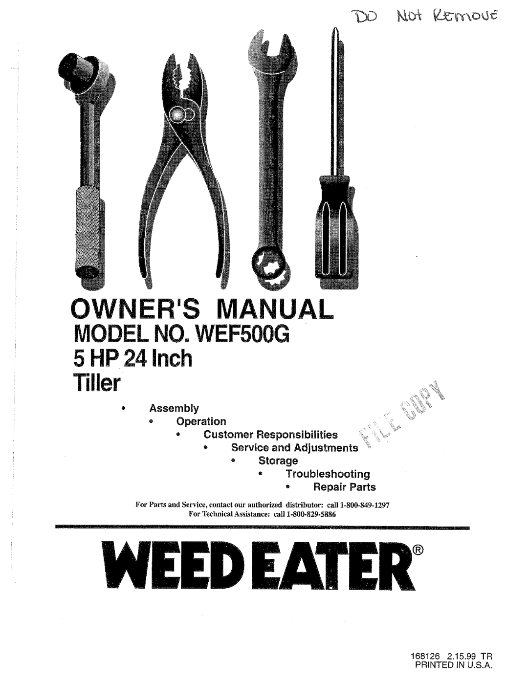 Weed Eater 168126, WEF500G manual 