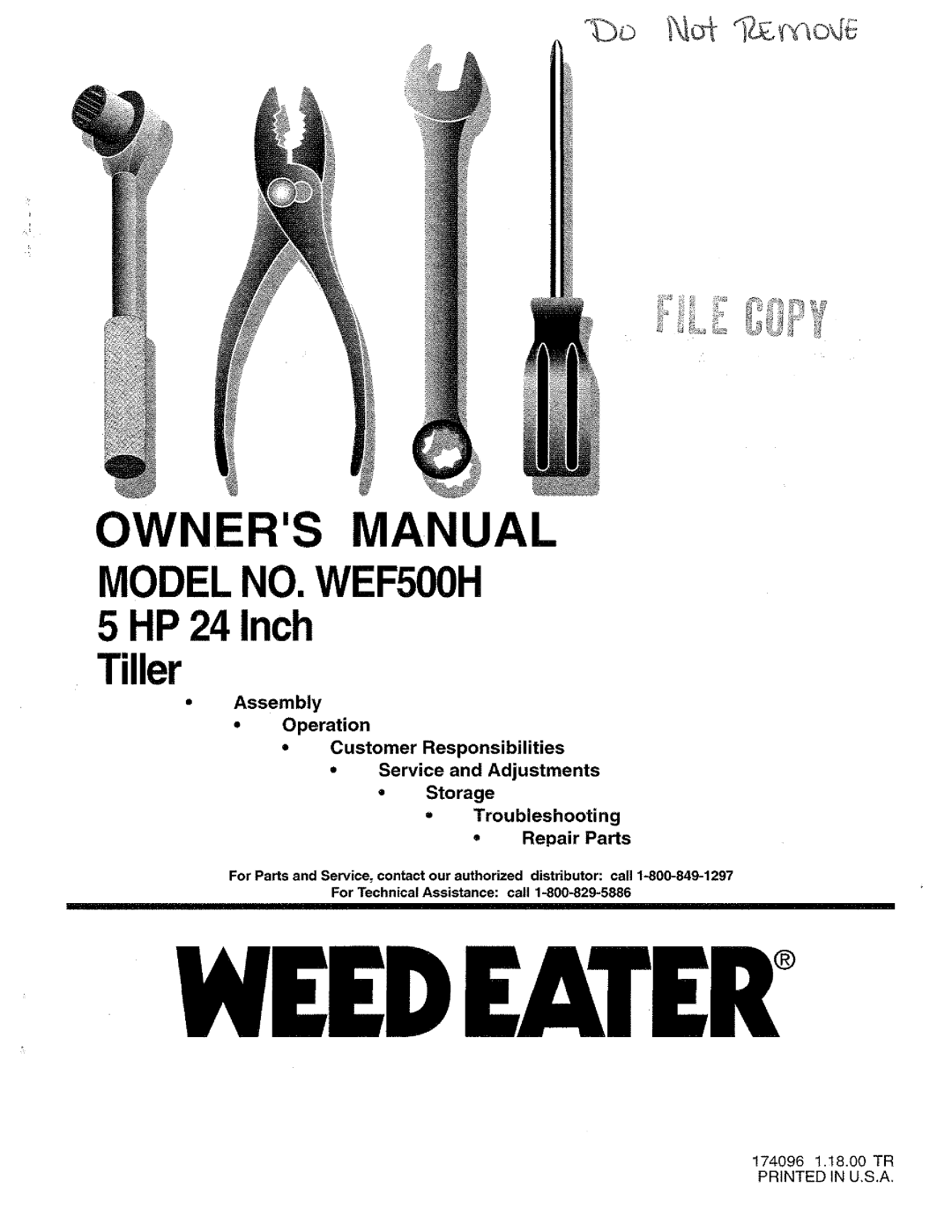Weed Eater 174096, WEF500H manual 