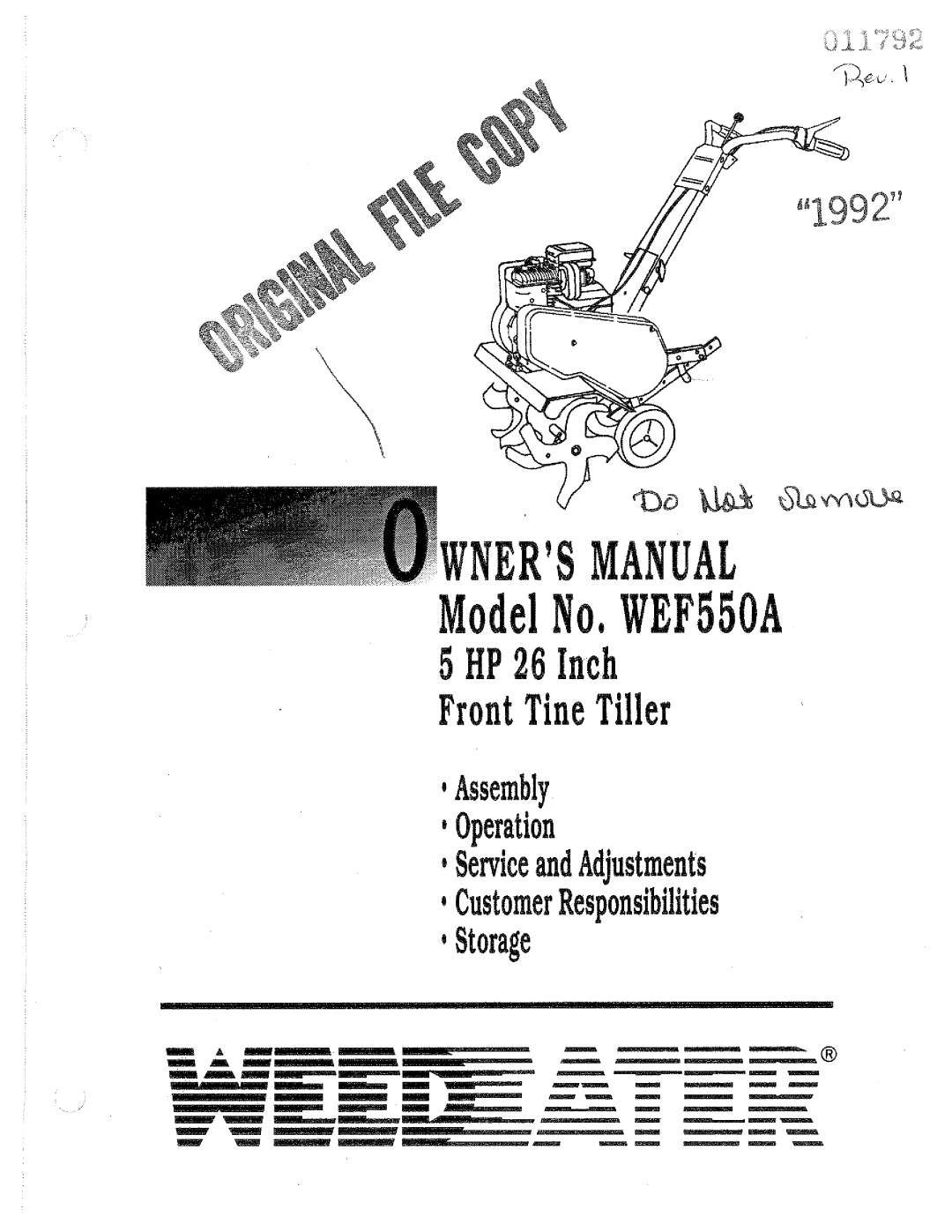 Weed Eater 011792, WEF550A manual 