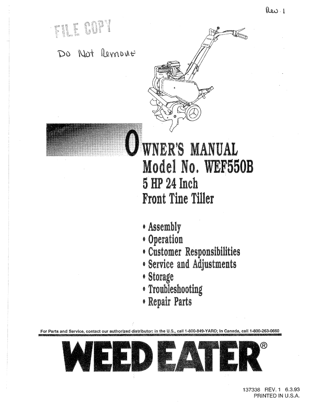 Weed Eater 137338, WEF550B manual 
