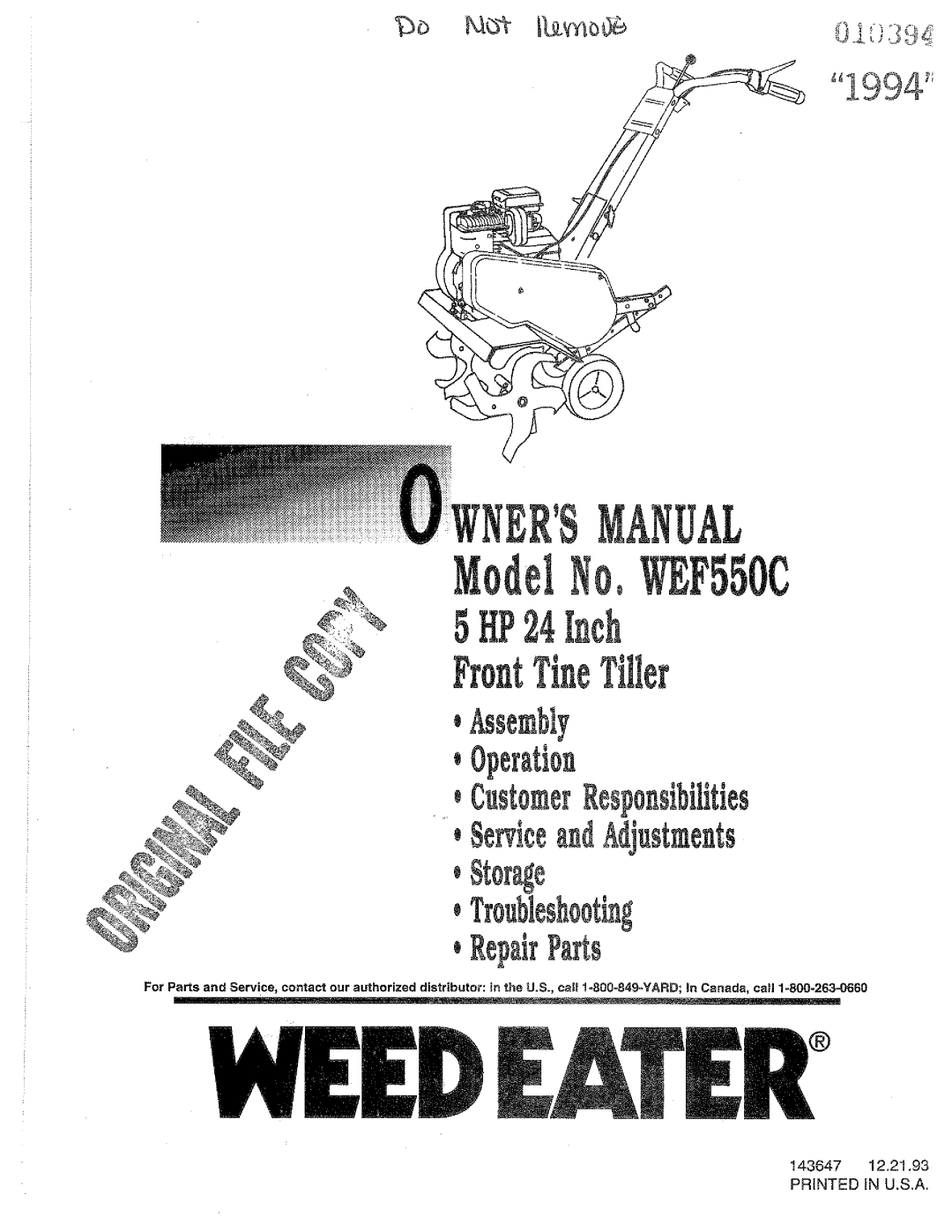 Weed Eater 143647, WEF550C manual 