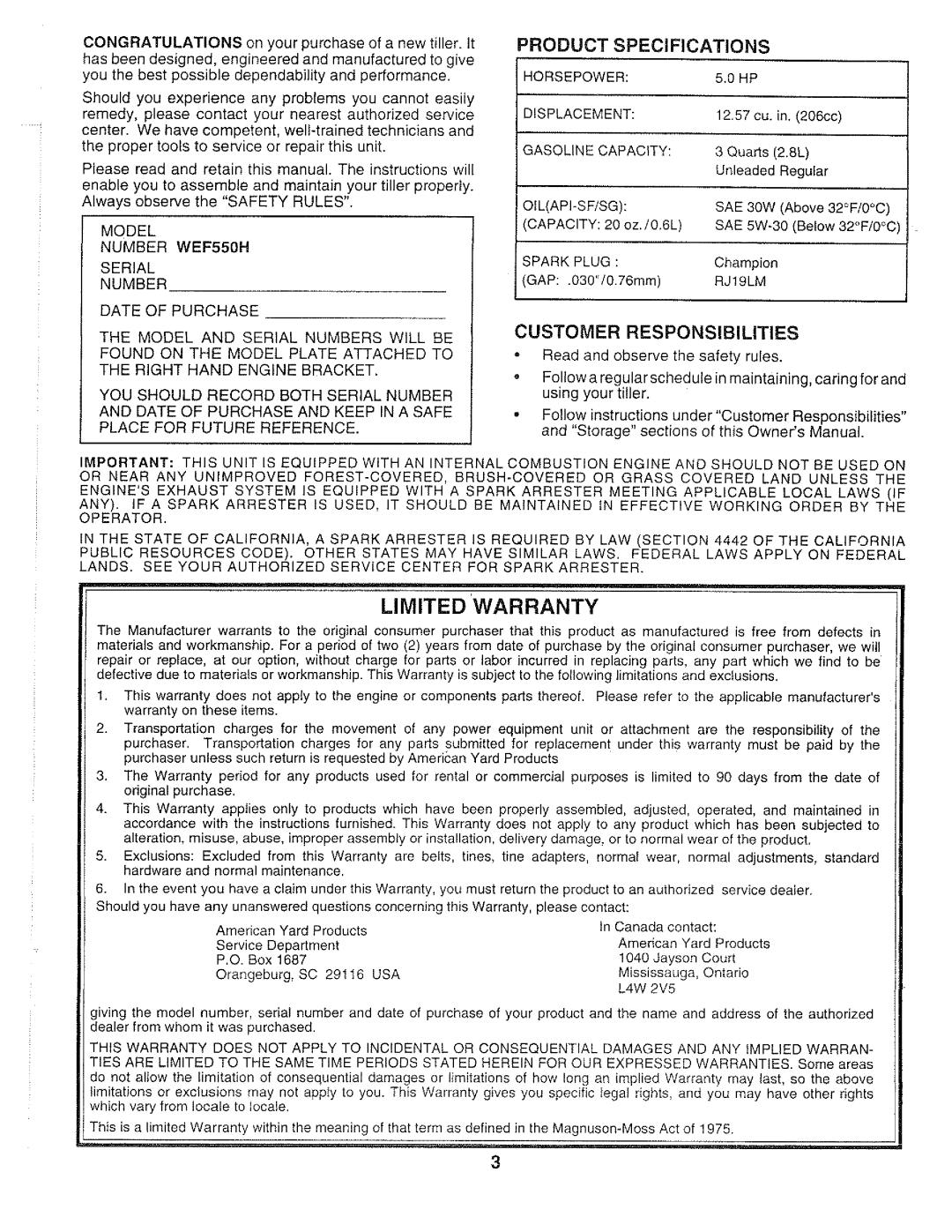 Weed Eater 161459, WEF550H manual 