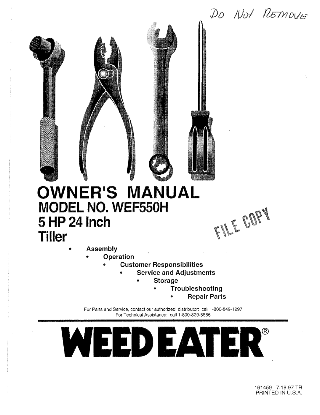 Weed Eater 161459, WEF550H manual 