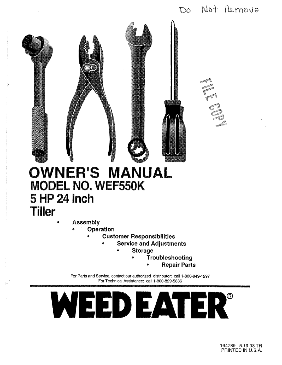 Weed Eater 164789, WEF550K manual 