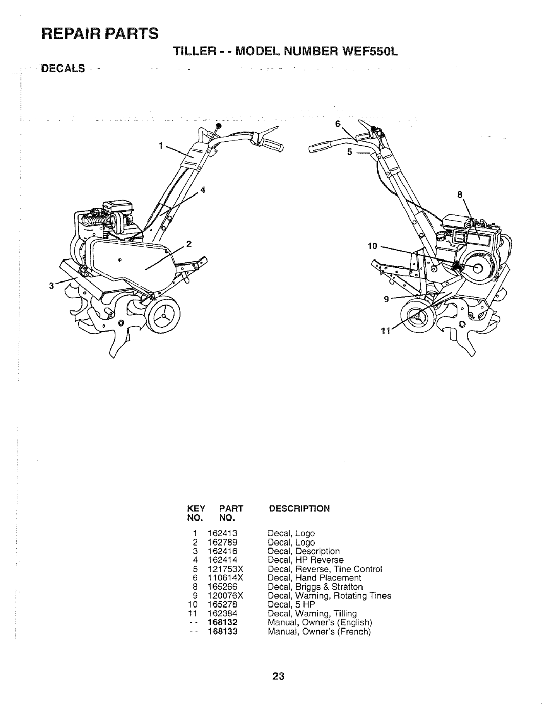 Weed Eater 168132, WEF550L manual 