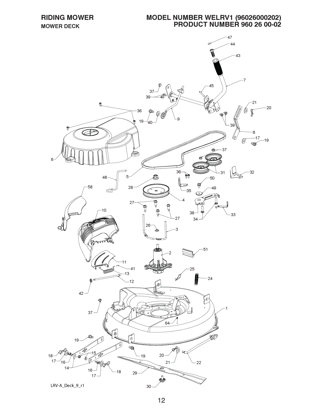 Weed Eater WELRV1, 96026000202 manual Mower Deck 