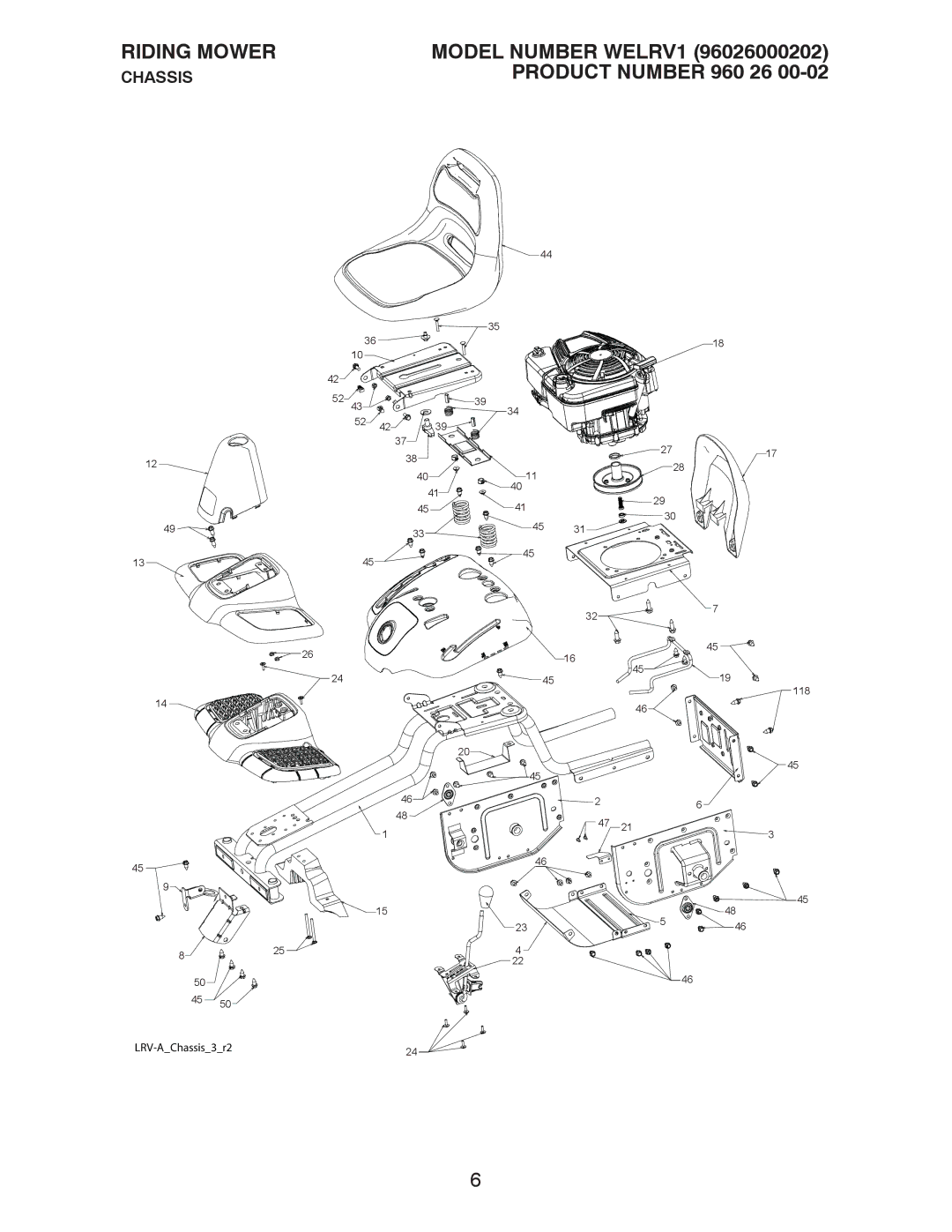 Weed Eater WELRV1, 96026000202 manual Chassis 