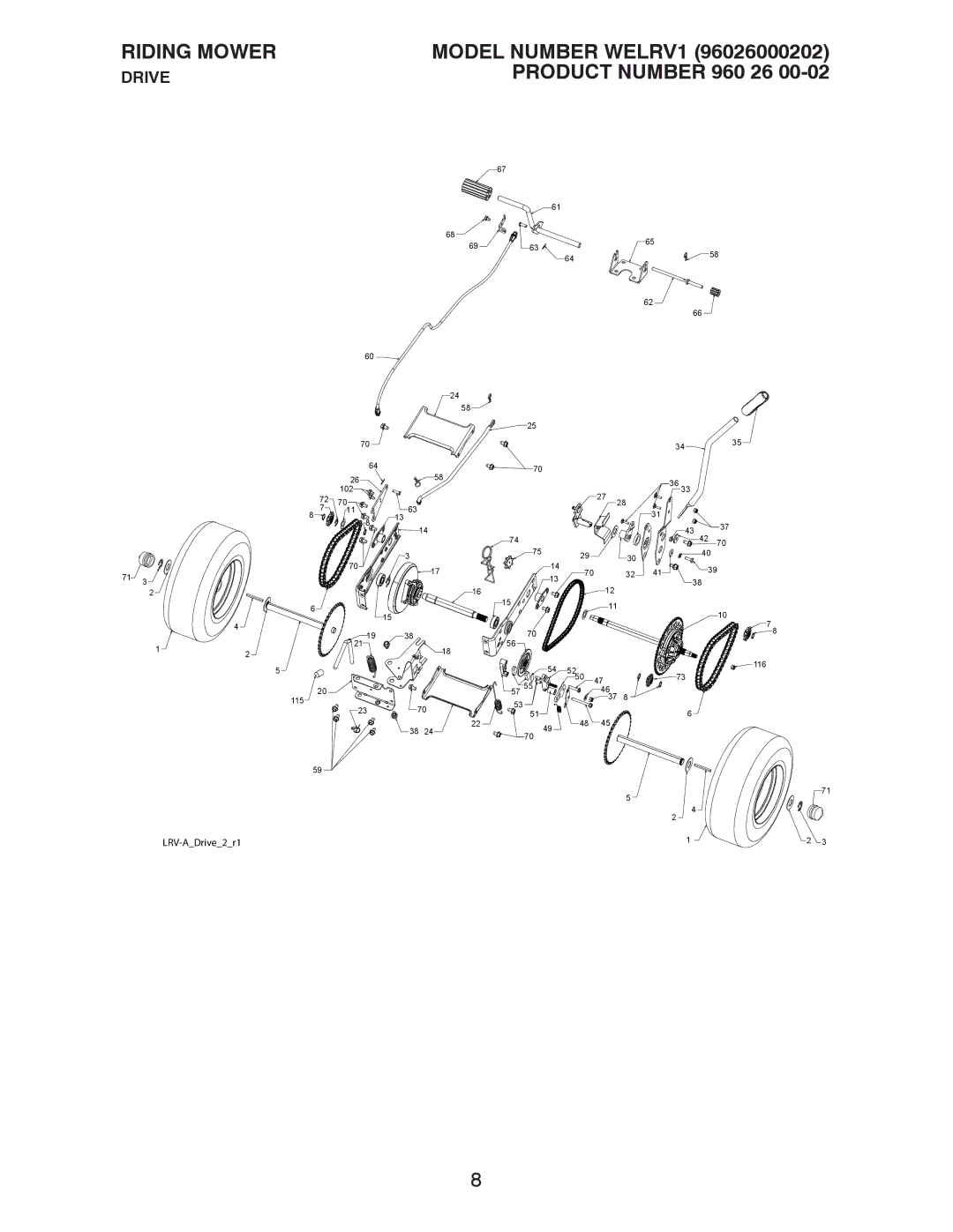 Weed Eater WELRV1, 96026000202 manual Drive 