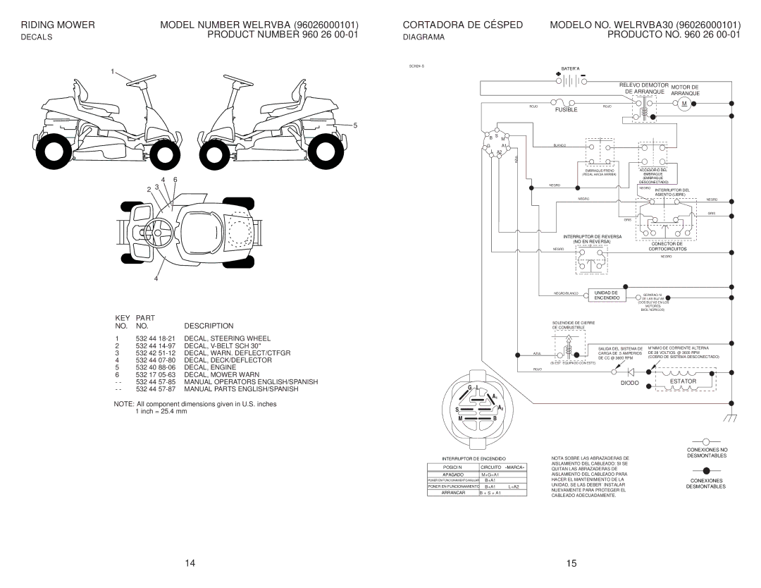 Weed Eater WELRVBA30 / 96026000101 manual 532 42 51-12 DECAL, WARN. DEFLECT/CTFGR, Manual Parts ENGLISH/SPANISH 