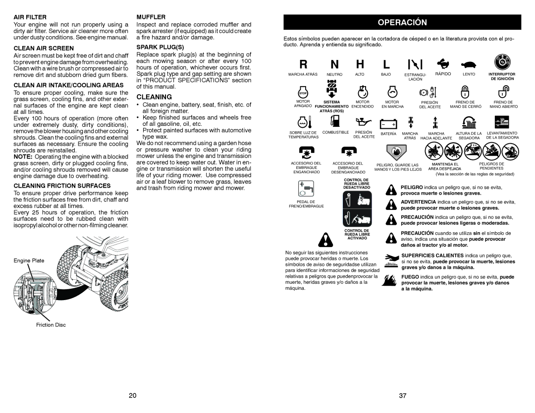 Weed Eater WELRVBA30 warranty Operación, Cleaning 