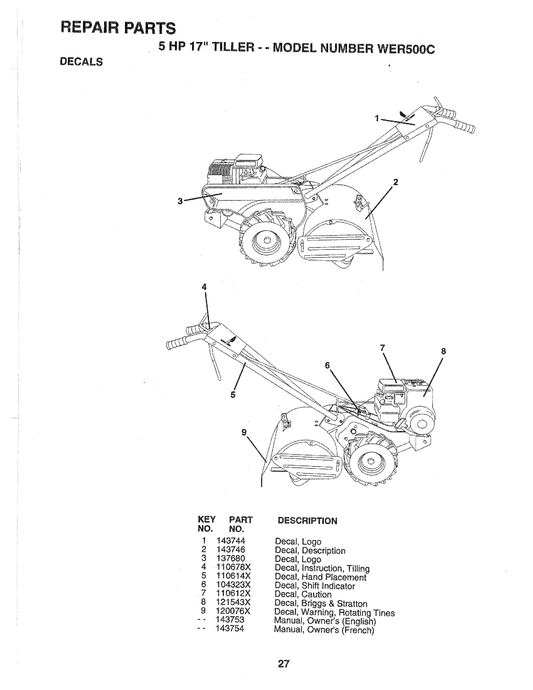 Weed Eater WER500C, 143753, 010394 manual 