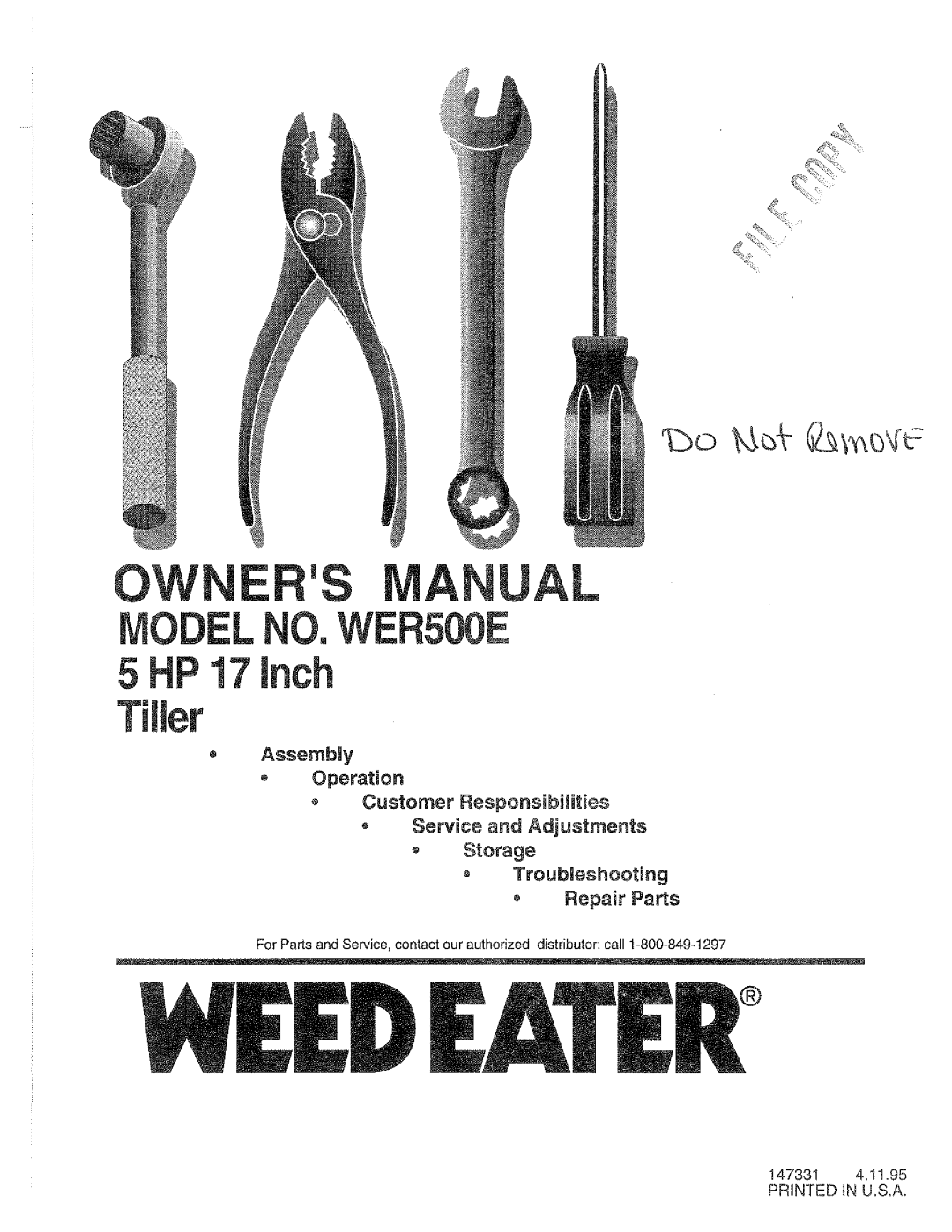 Weed Eater 147331, WER500E manual 