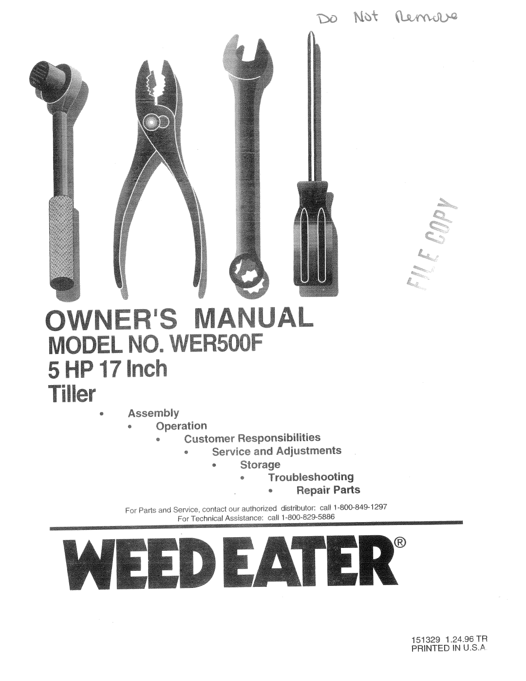 Weed Eater 151329, WER500F manual 