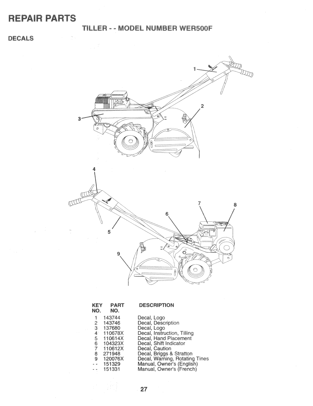 Weed Eater 151329, WER500F manual 