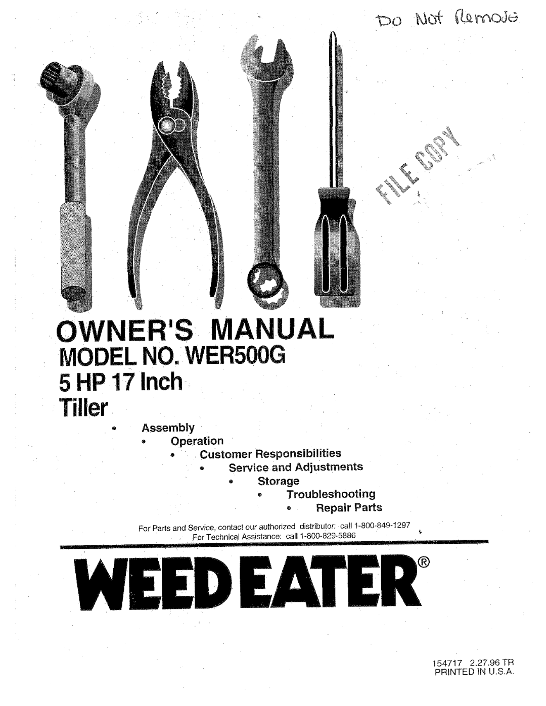 Weed Eater 154717, WER500G manual 