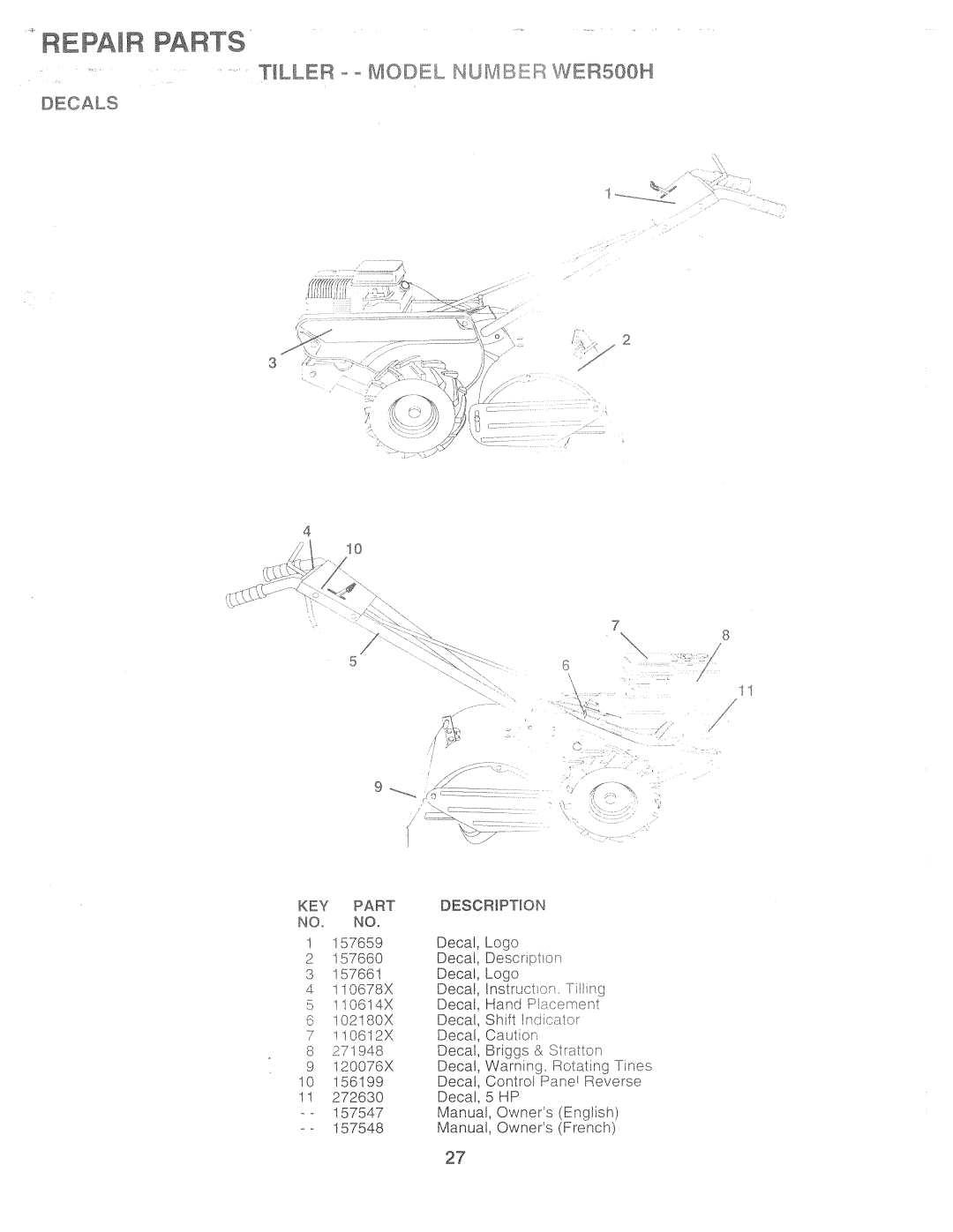 Weed Eater 157547, WER500H manual 