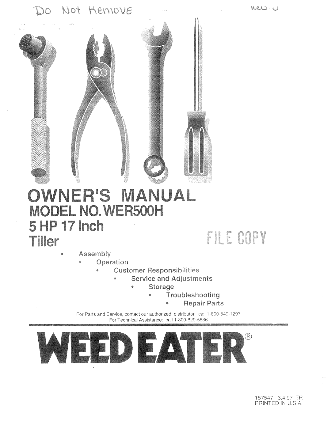 Weed Eater 157547, WER500H manual 