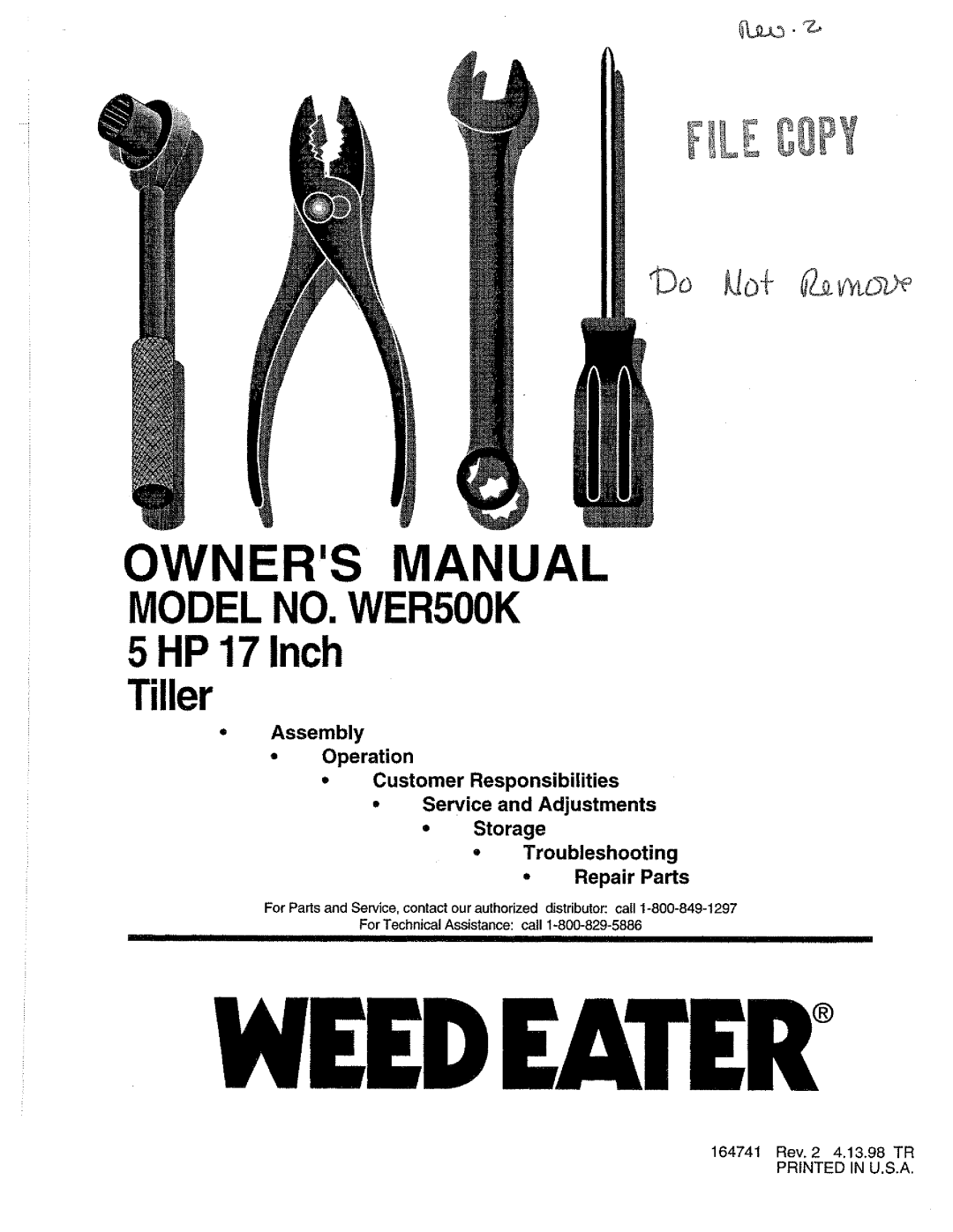 Weed Eater 164741, WER500K manual 