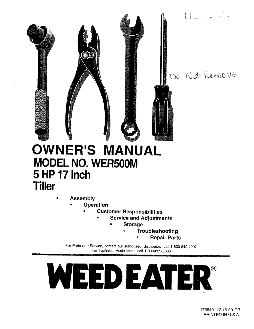 Weed Eater 173640, WER500M manual 