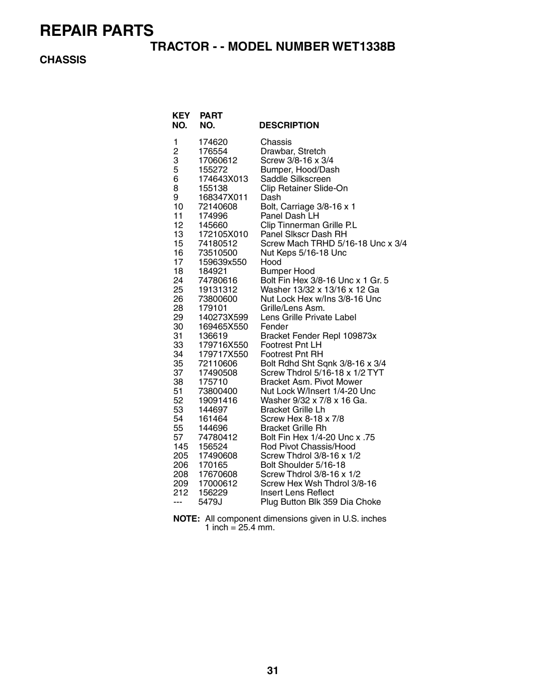 Weed Eater WET1338B manual Repair Parts 