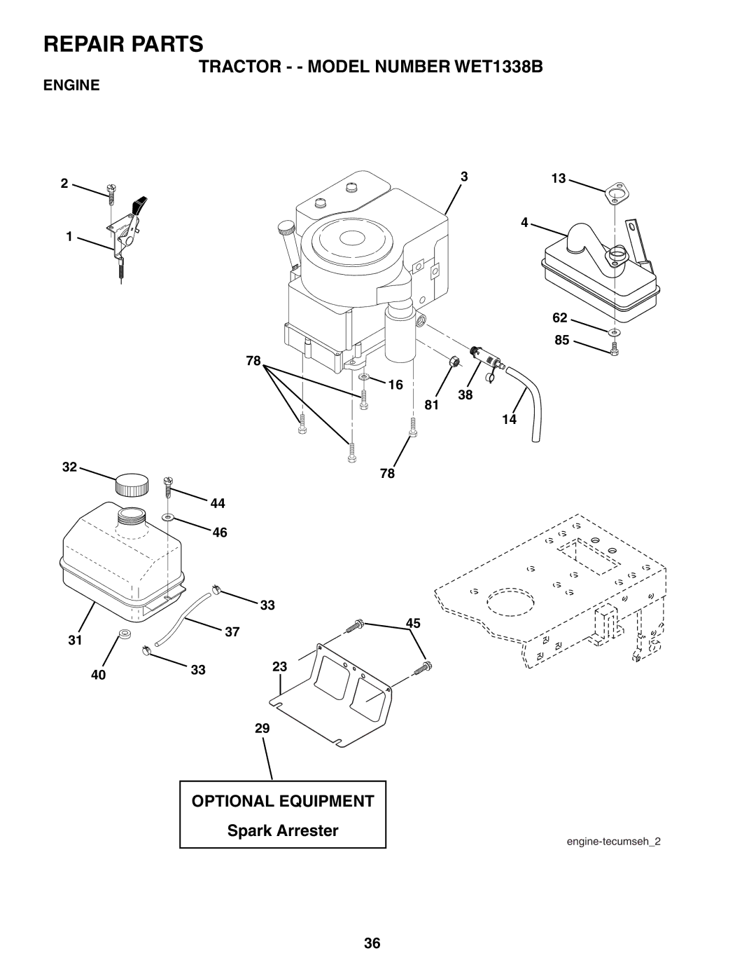 Weed Eater WET1338B manual Engine 