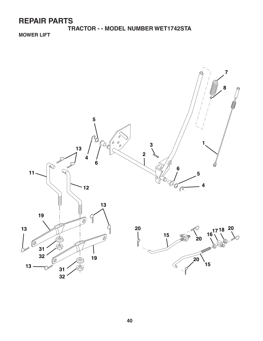 Weed Eater WET1742STA manual Mower Lift 