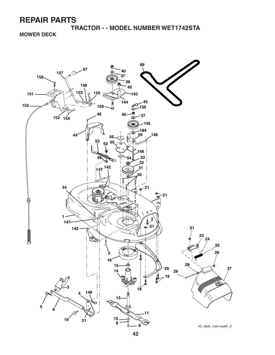 Weed Eater WET1742STA manual Mower Deck 