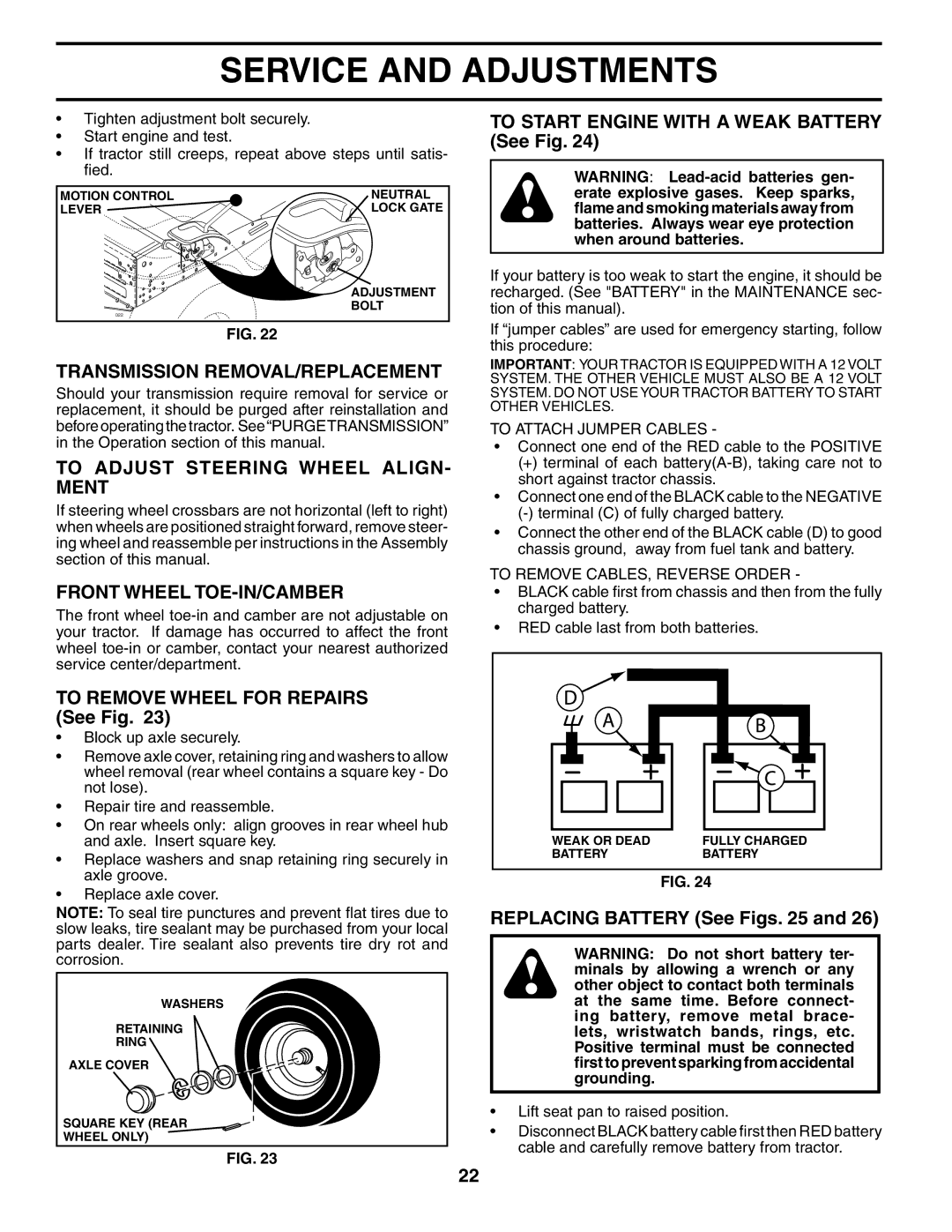 Weed Eater WET17H42STA Transmission REMOVAL/REPLACEMENT, To Adjust Steering Wheel ALIGN- Ment, Front Wheel TOE-IN/CAMBER 