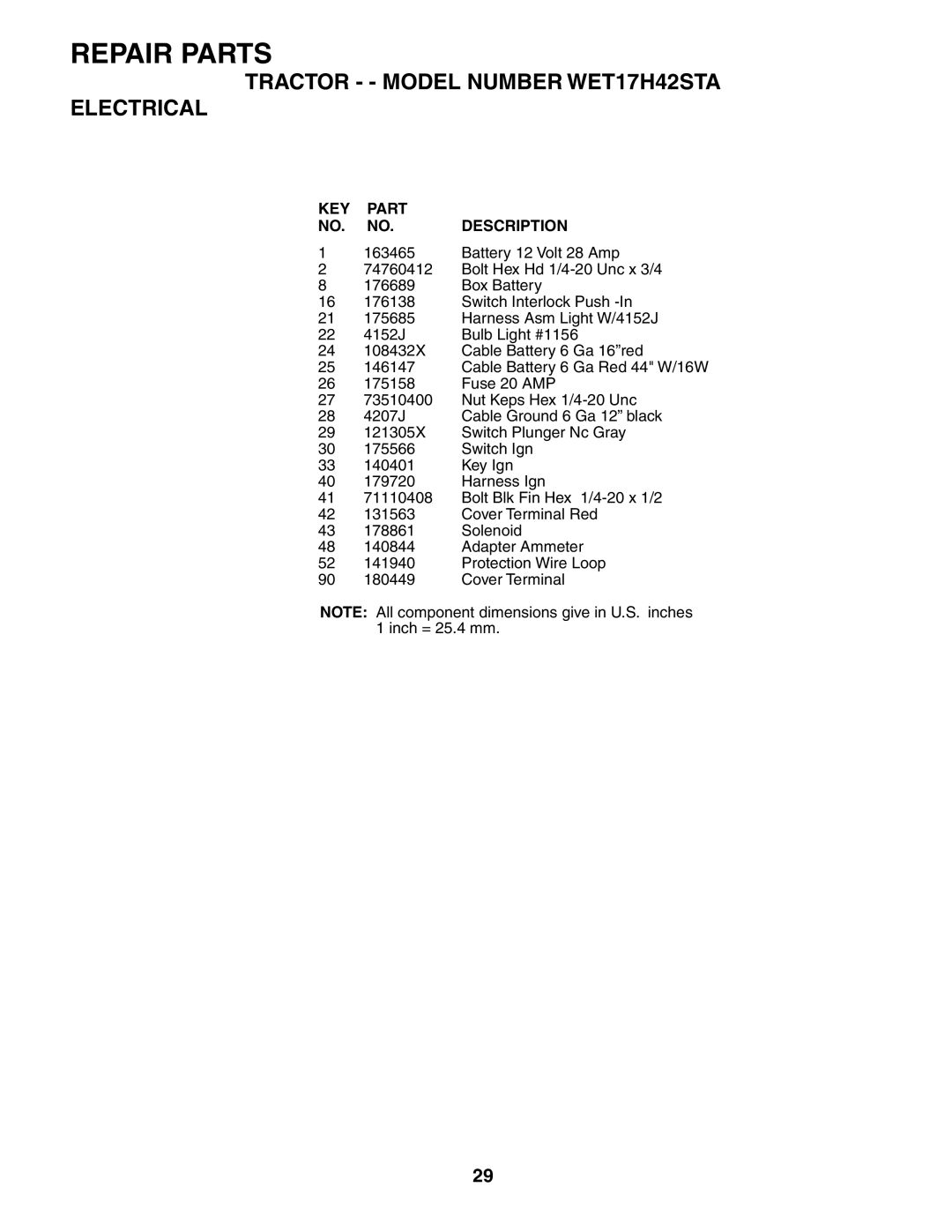 Weed Eater WET17H42STA manual KEY Part NO. NO. Description 