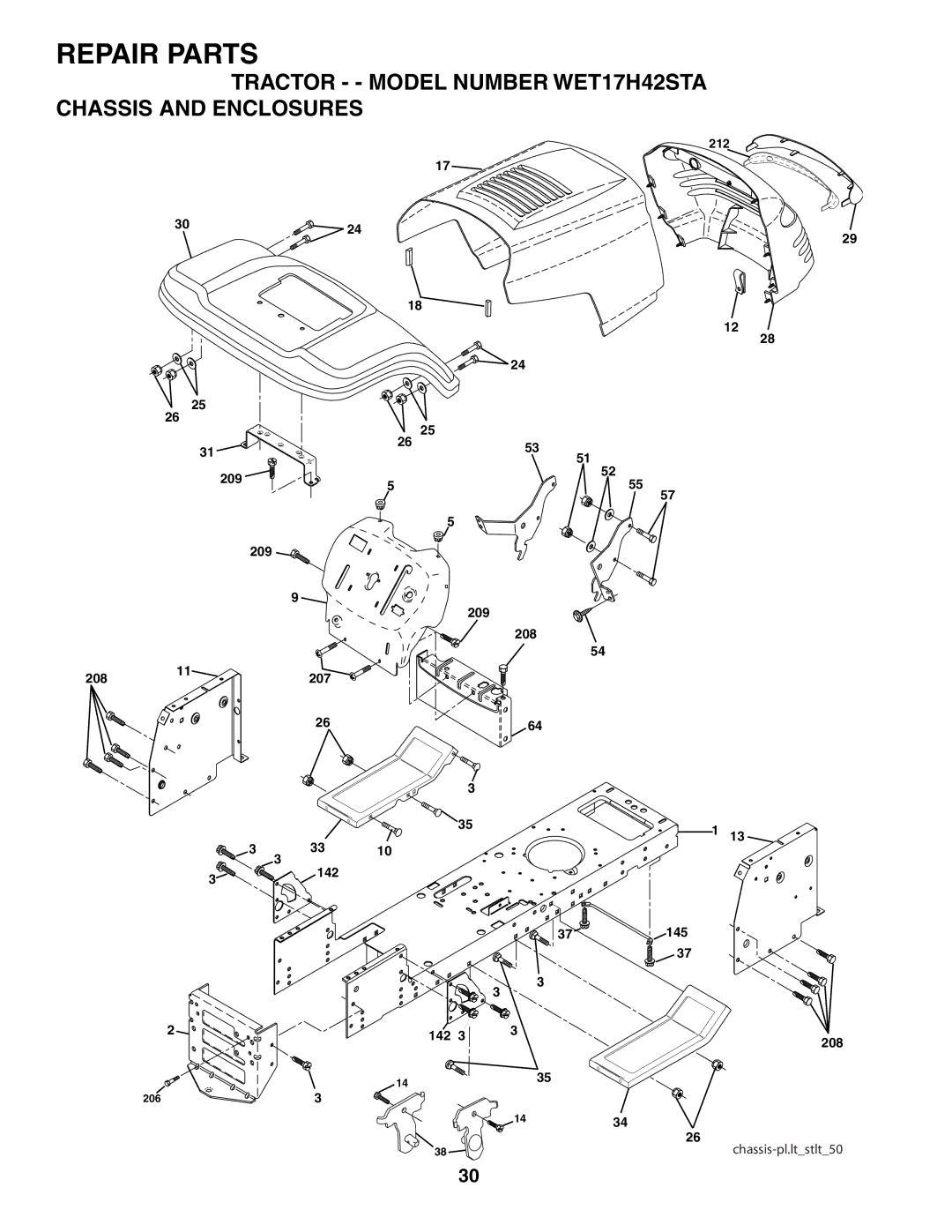 Weed Eater manual Tractor - Model Number WET17H42STA Chassis and Enclosures 