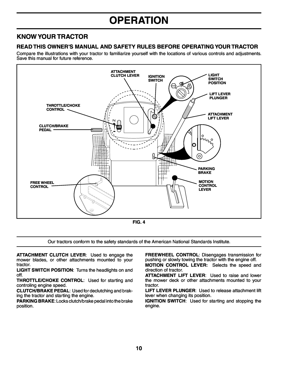Weed Eater WET17H42STA manual Know Your Tractor, Operation 