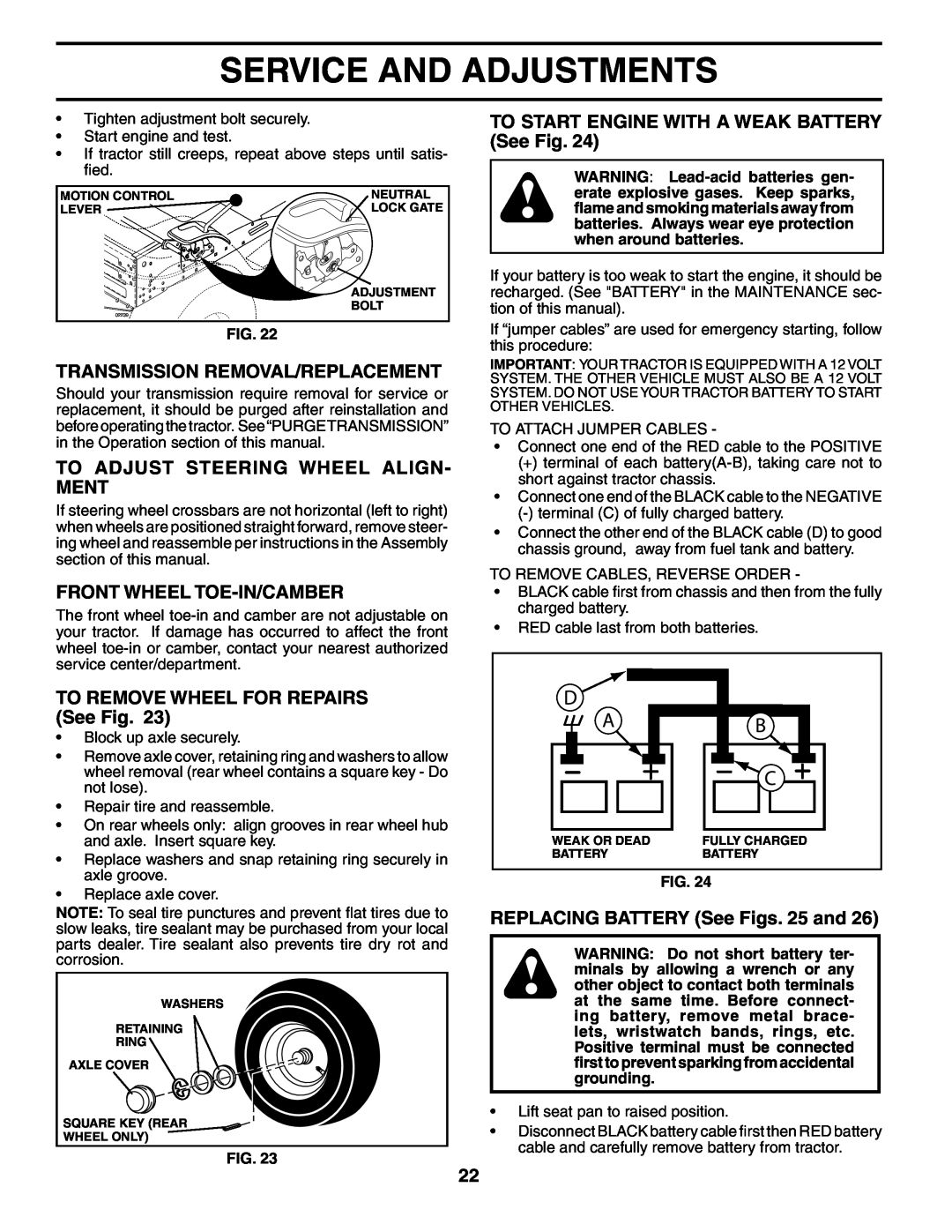 Weed Eater WET17H42STA Transmission Removal/Replacement, To Adjust Steering Wheel Align- Ment, Front Wheel Toe-In/Camber 