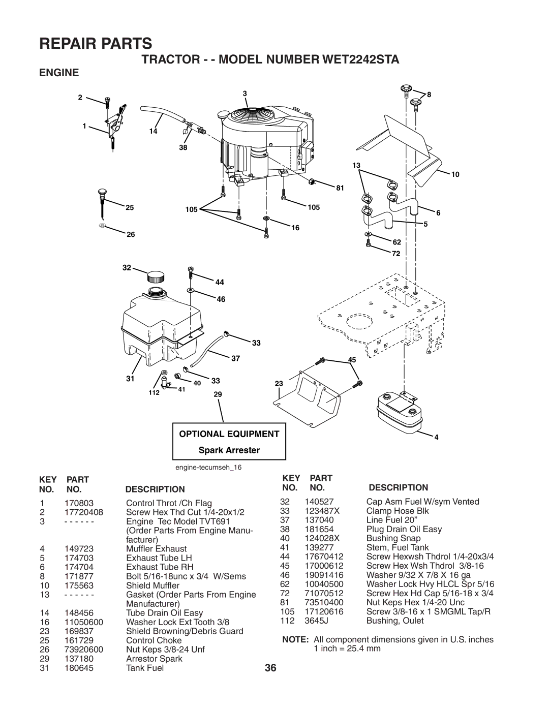 Weed Eater WET2242STA manual Engine 