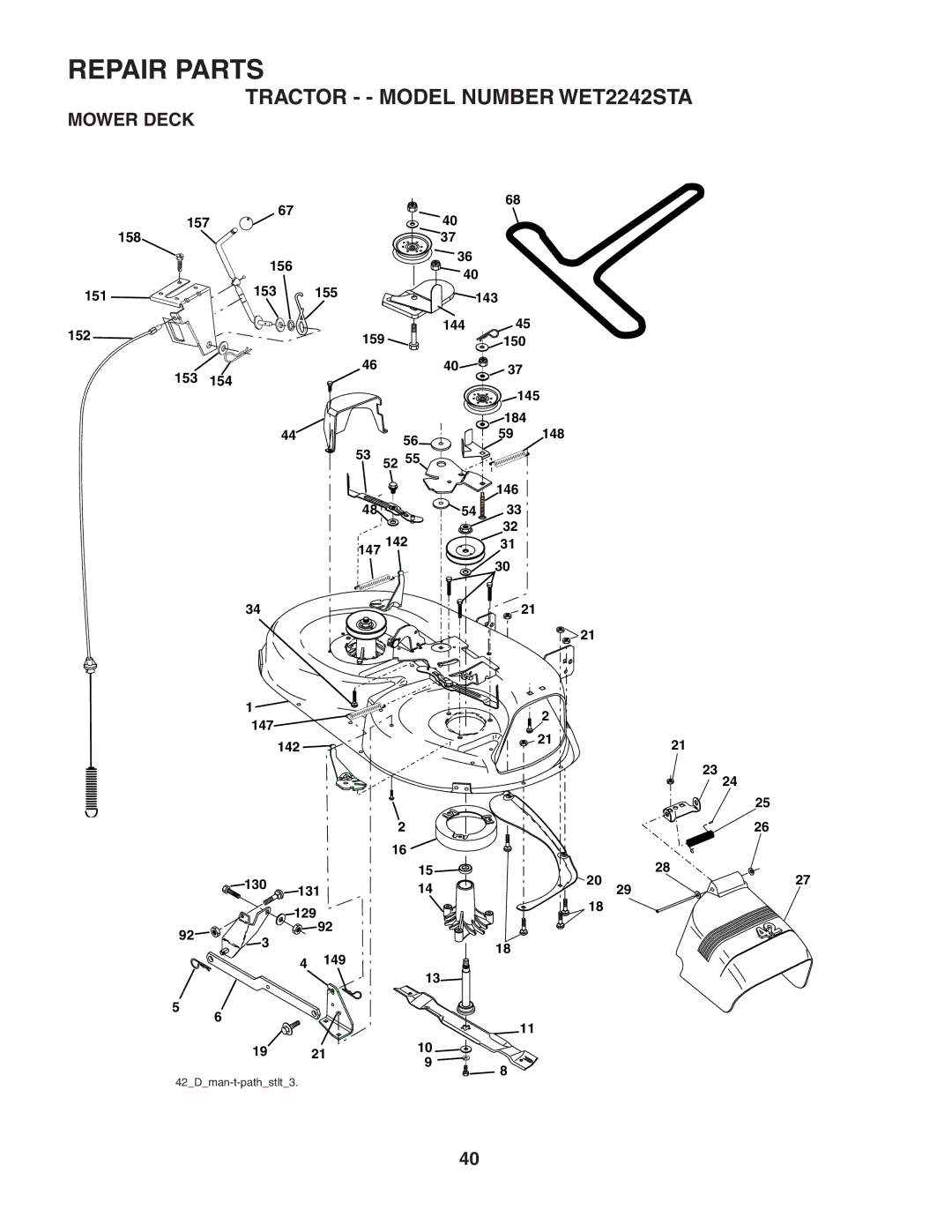 Weed Eater WET2242STA manual Mower Deck 